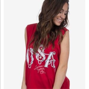 LAUREN JAMES Women’s Red USA Tank Top Size M LN